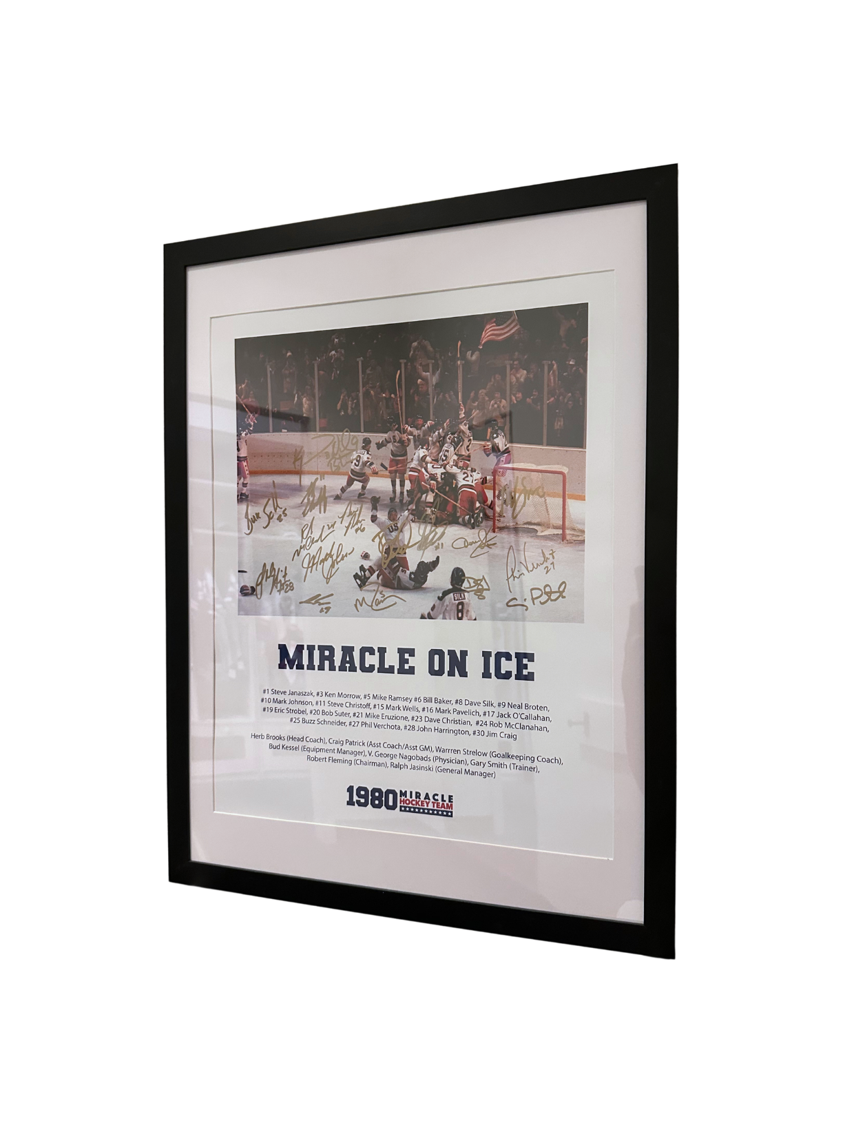 17.5" x 25.5" Miracle on Ice Celebration Framed Photo, 16 Signatures