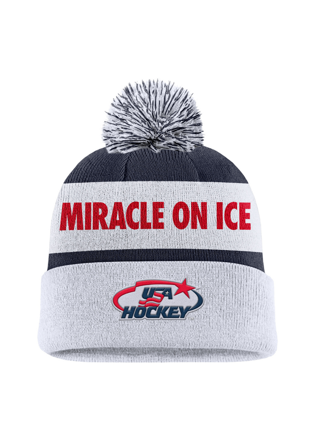 Miracle on Ice Peak Knit Pom Beanie