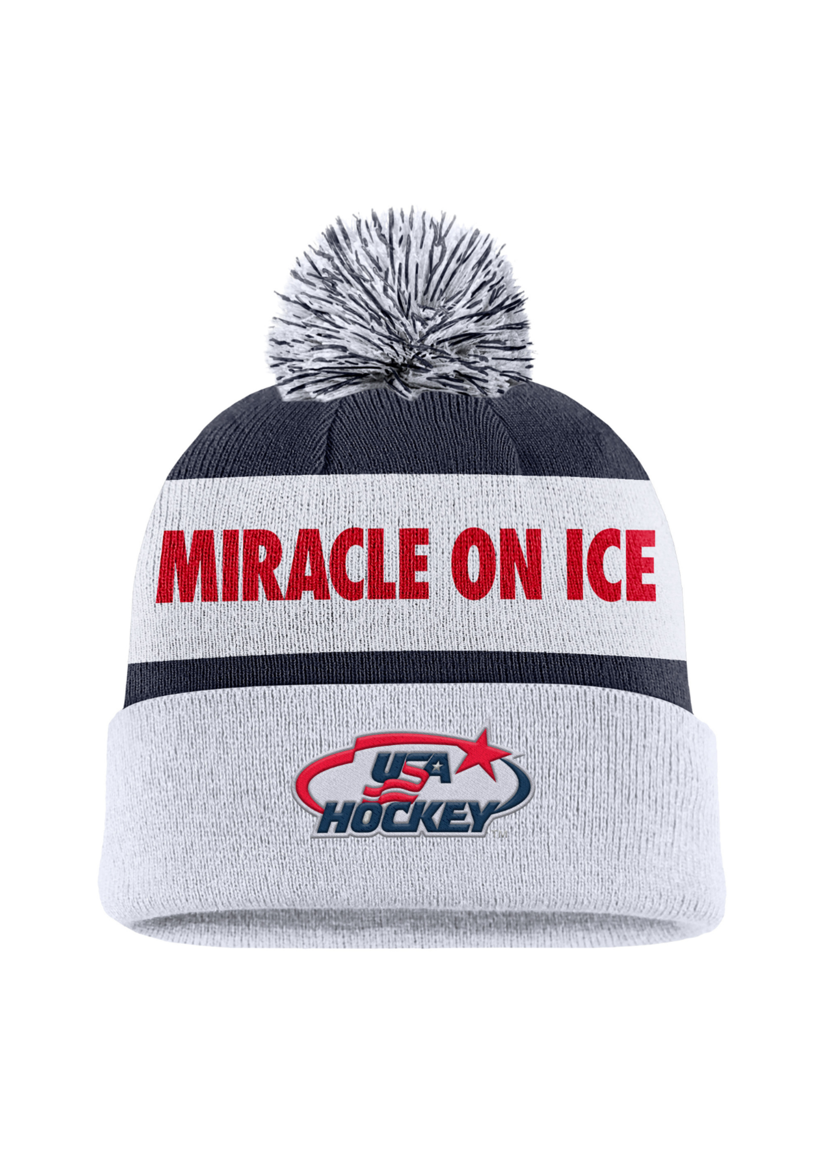 Miracle on Ice Peak Knit Pom Beanie